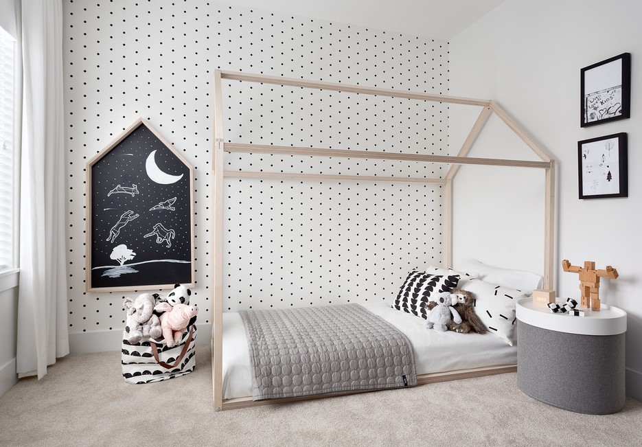 Çocuk Odası Dekorasyonu için Öneriler 2023 7 Siyah beyaz minimalist çocuk odası